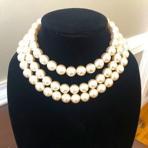 Three Strand Pearl-like Beads ChokerNecklace—Costume Jewelry